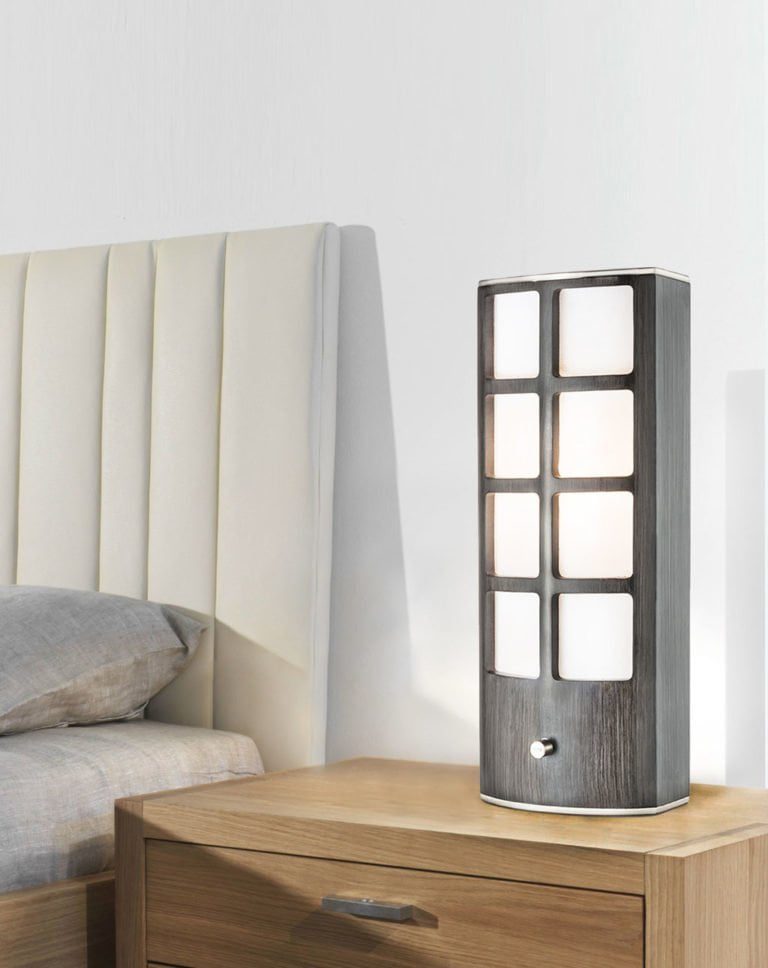 Ventana Accent Table Lamp in Charcoal Grey Wood with Dimmer Switch