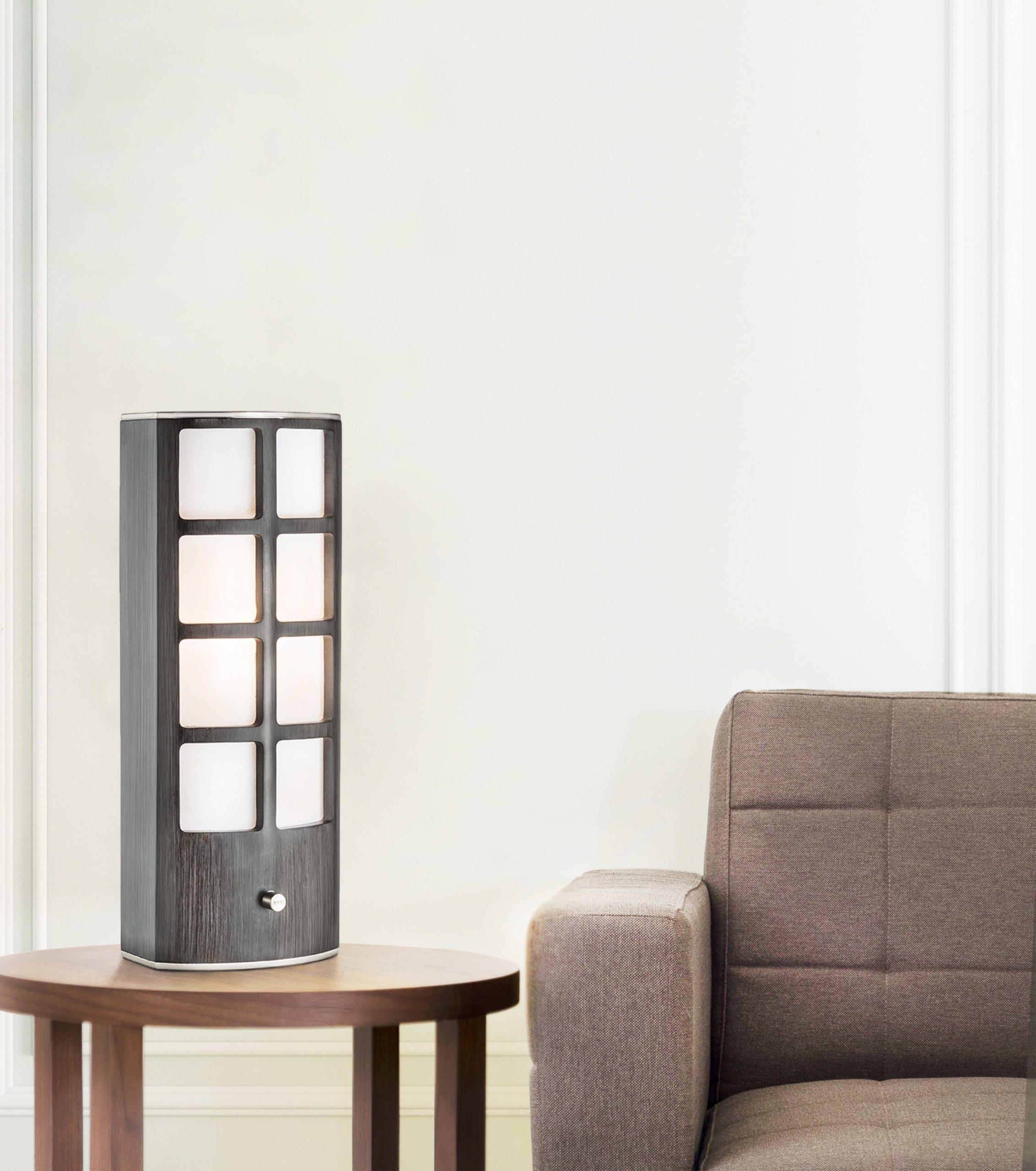 Ventana Accent Table Lamp in Charcoal Grey Wood with Dimmer Switch