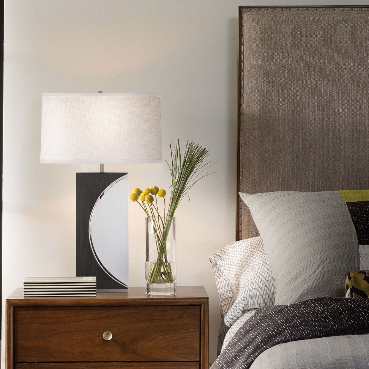 Half Moon Bedside Table Lamp in Charcoal with Warm Glow
