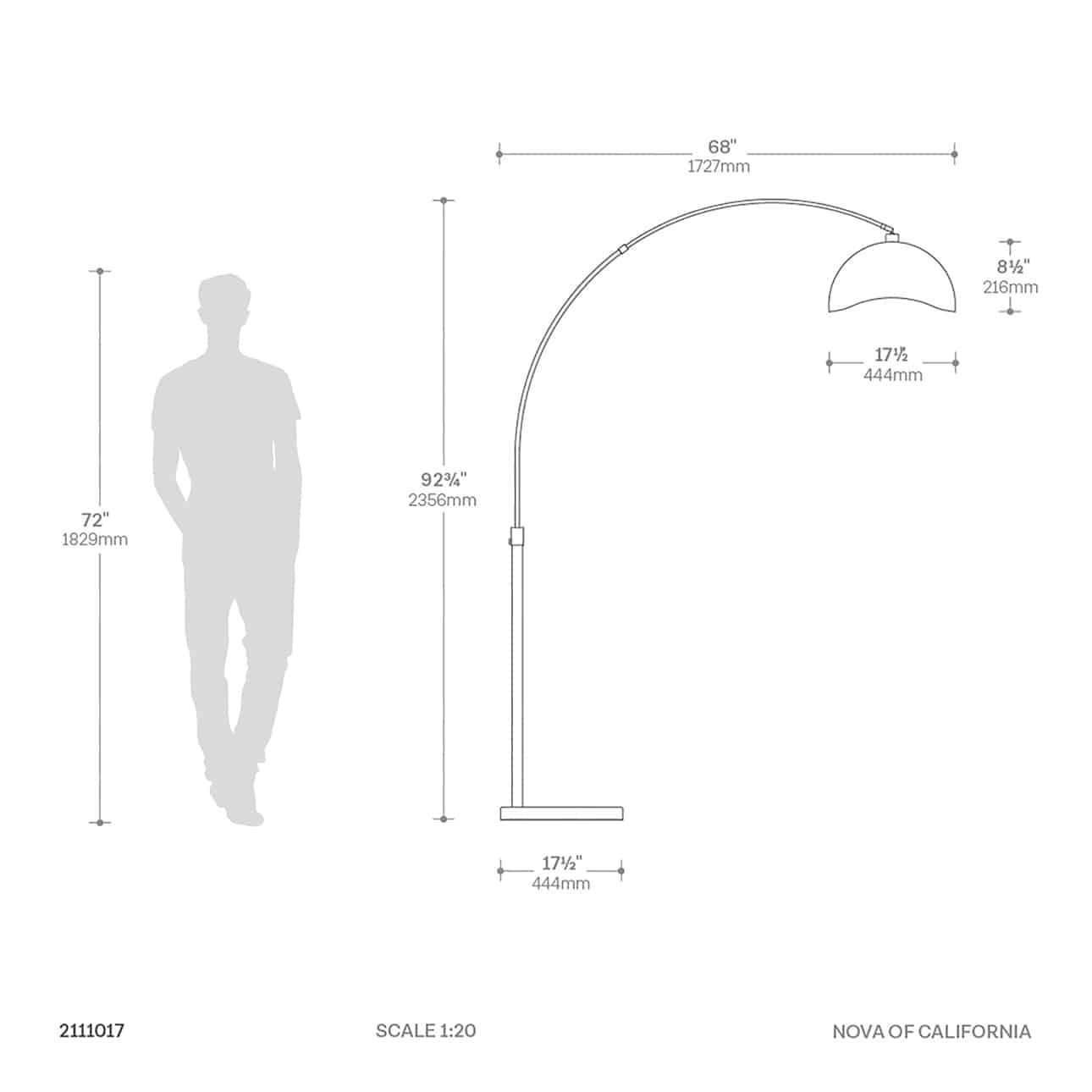 Luna Bella Arc Floor Lamp - Brass, Matte Black & Gold Leaf Shade