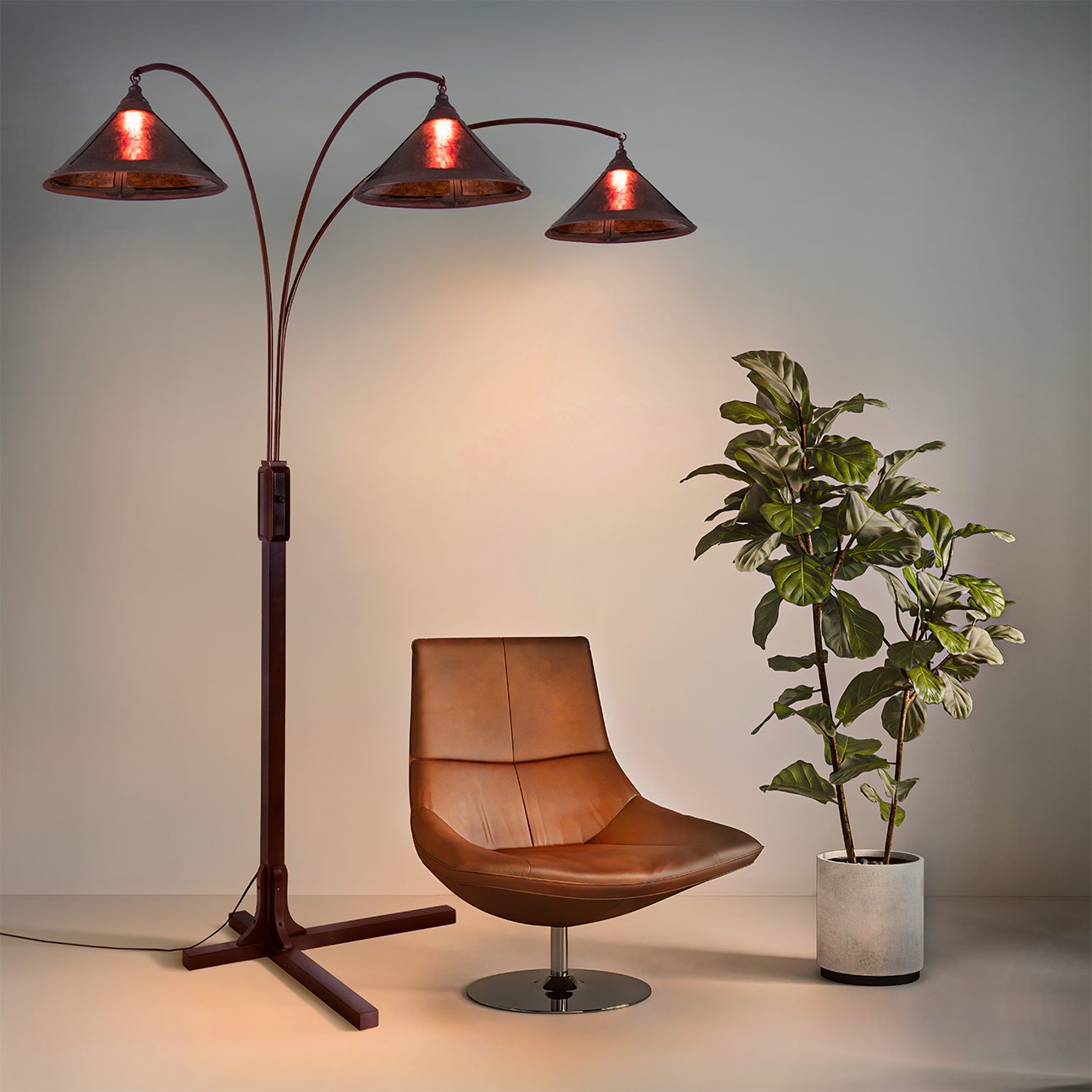 Original Natural Mica 3 Light Arc Floor Lamp - Espresso Wood