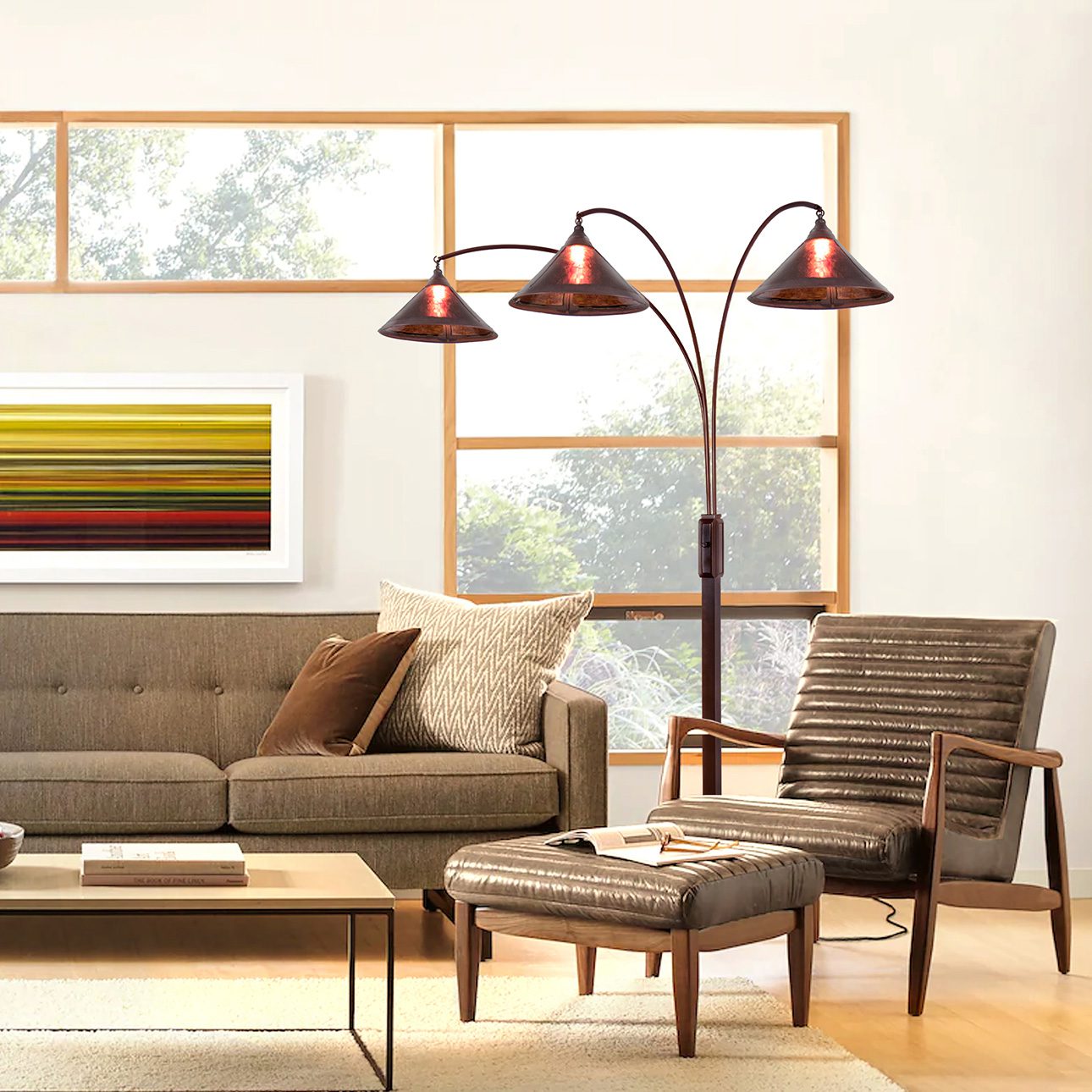 Original Natural Mica 3 Light Arc Floor Lamp - Espresso Wood