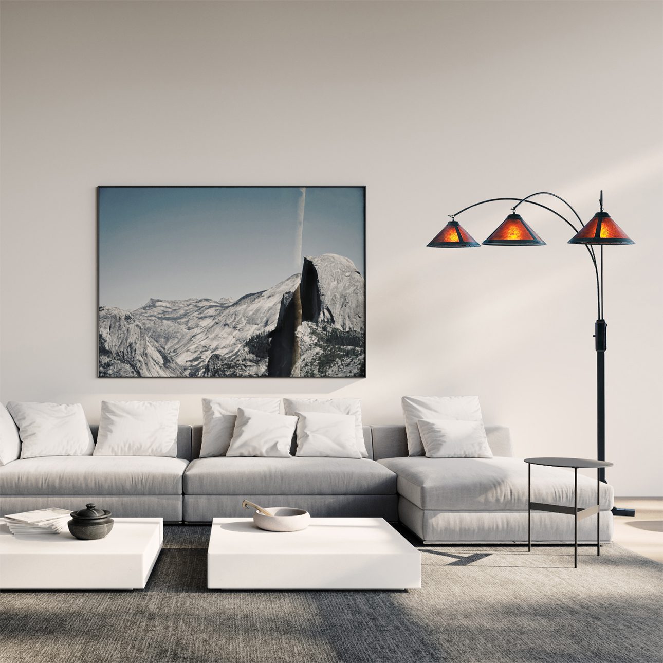 Original Natural Mica 3 Light Arc Floor Lamp - Espresso Wood