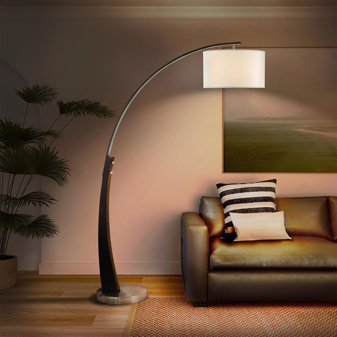 Plimpton Arc Floor Lamp in Brushed Nickel and Espresso