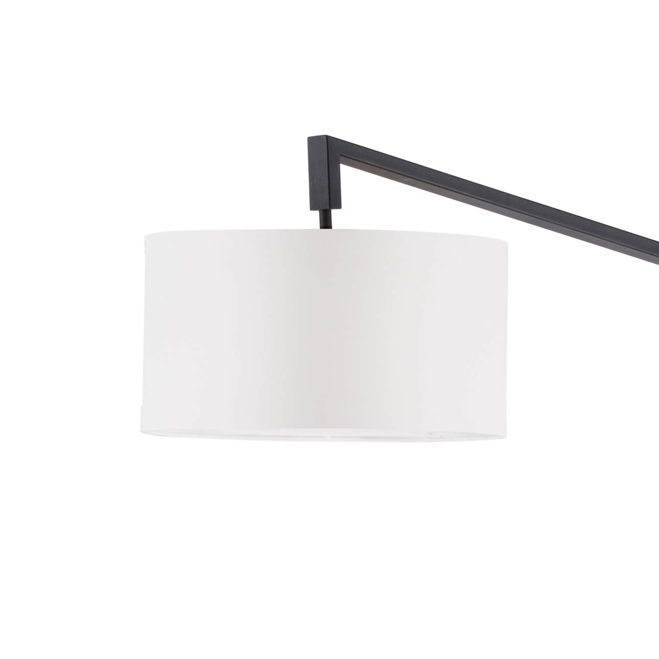 Stretch Chairside Arc Floor Lamp - 75", Matte Black, Step Switch, Rectangular composite base, White Linen Drum Shade