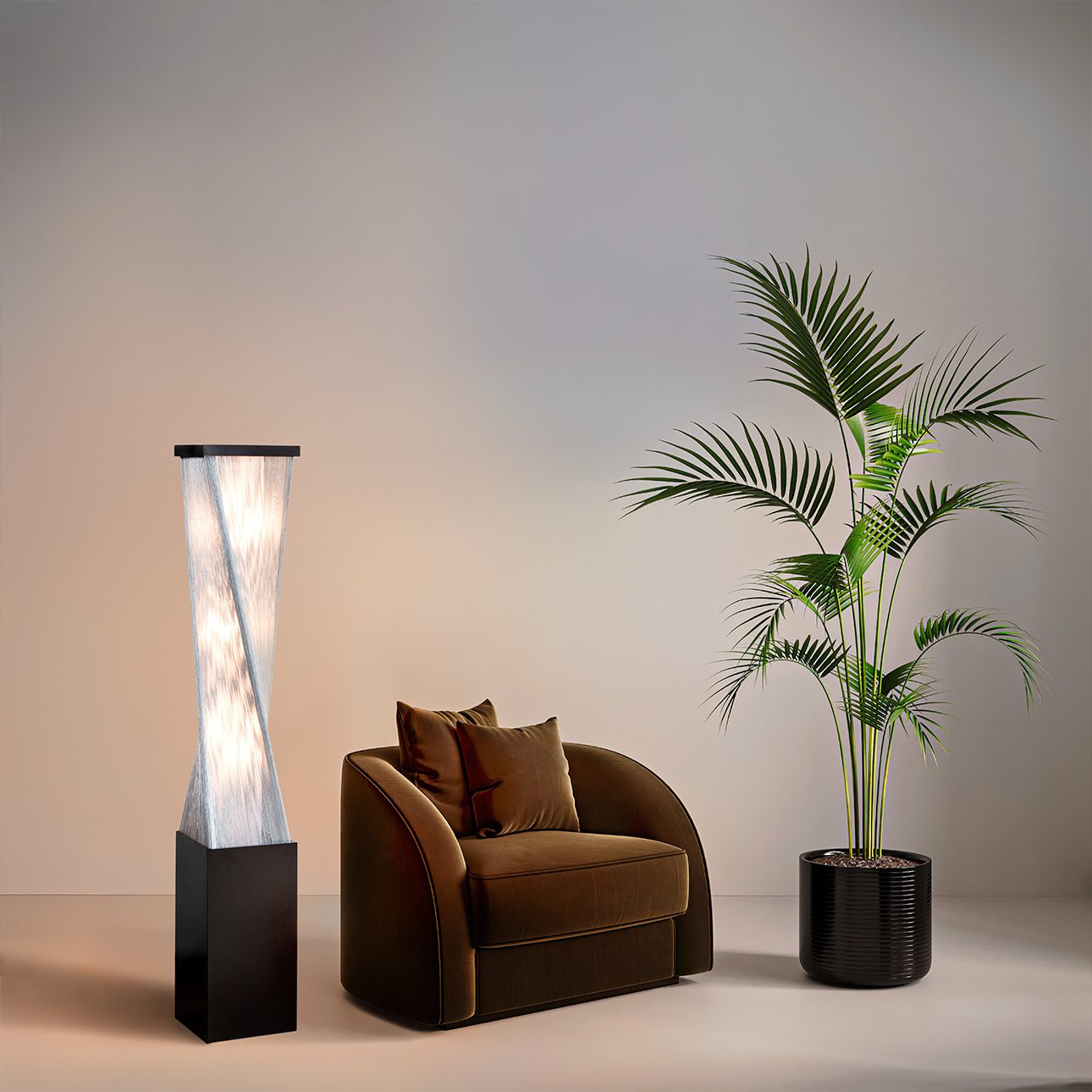 Torque Accent Floor Lamp in Espresso with Warm Ambient Glow