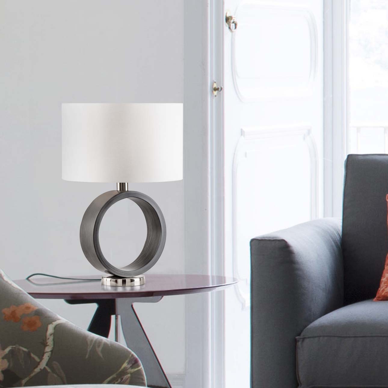 Tracey Ring Desk Lamp in Charcoal Gray and Nickel