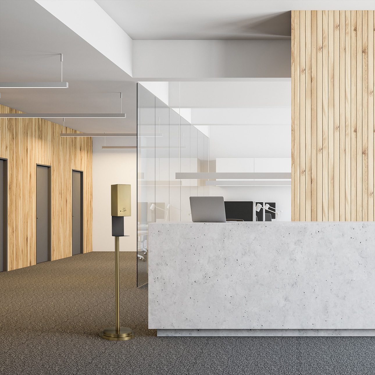 Luxe Floor Standing Touchless Hand Sanitizer Dispenser - Brushed Brass