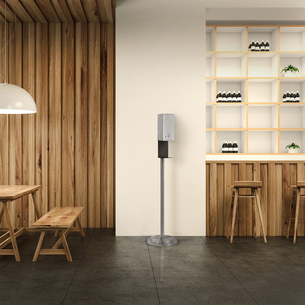 Luxe Floor Stand Hand Sanitizer Dispenser in Nickel