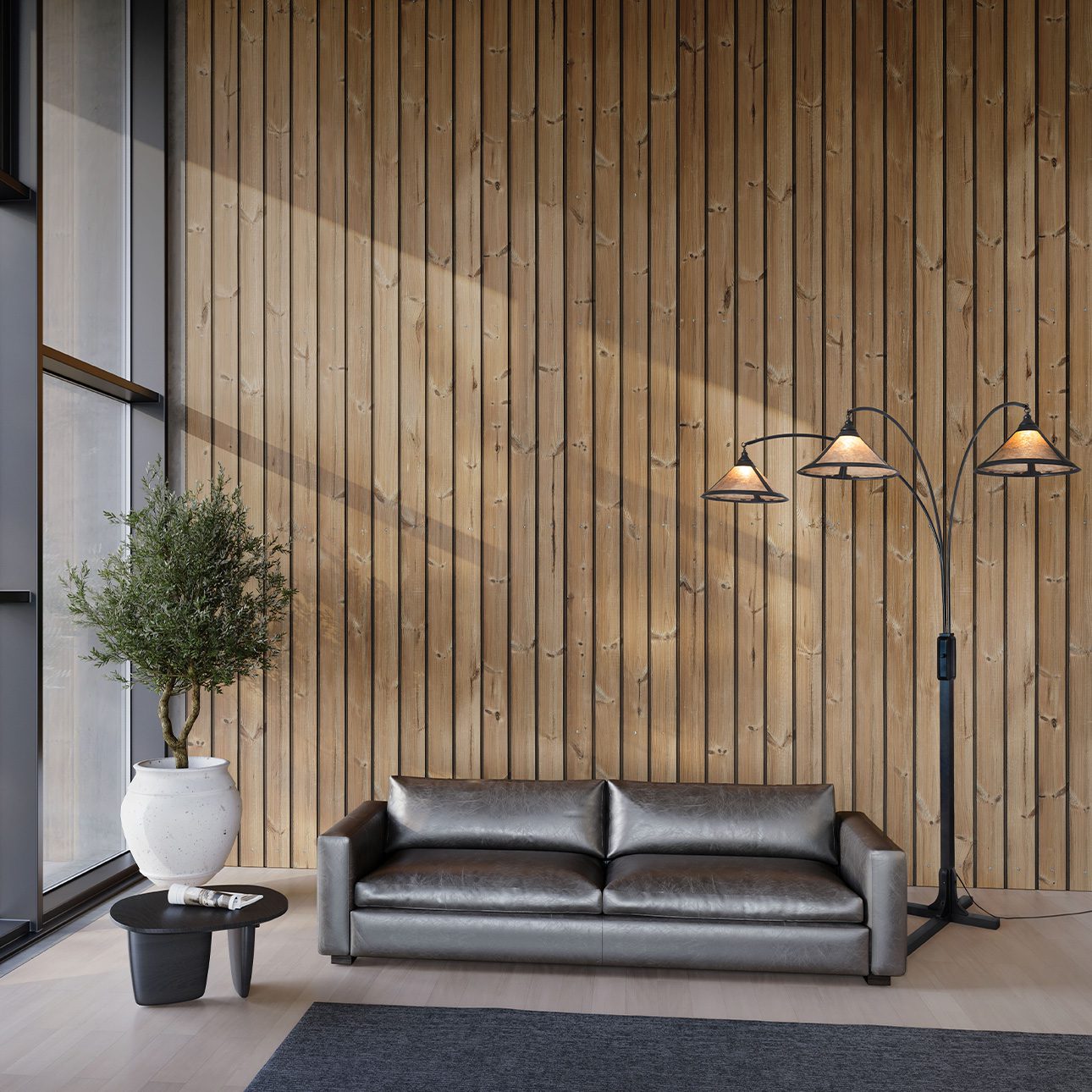 Original Natural Mica 3 Light Arc Floor Lamp - Charcoal Gray Wood