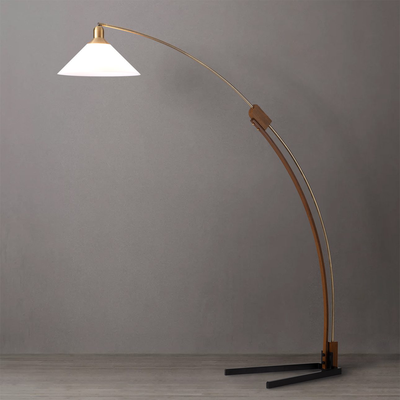 Melmar Arc Floor Lamp in Brass with Warm Glow