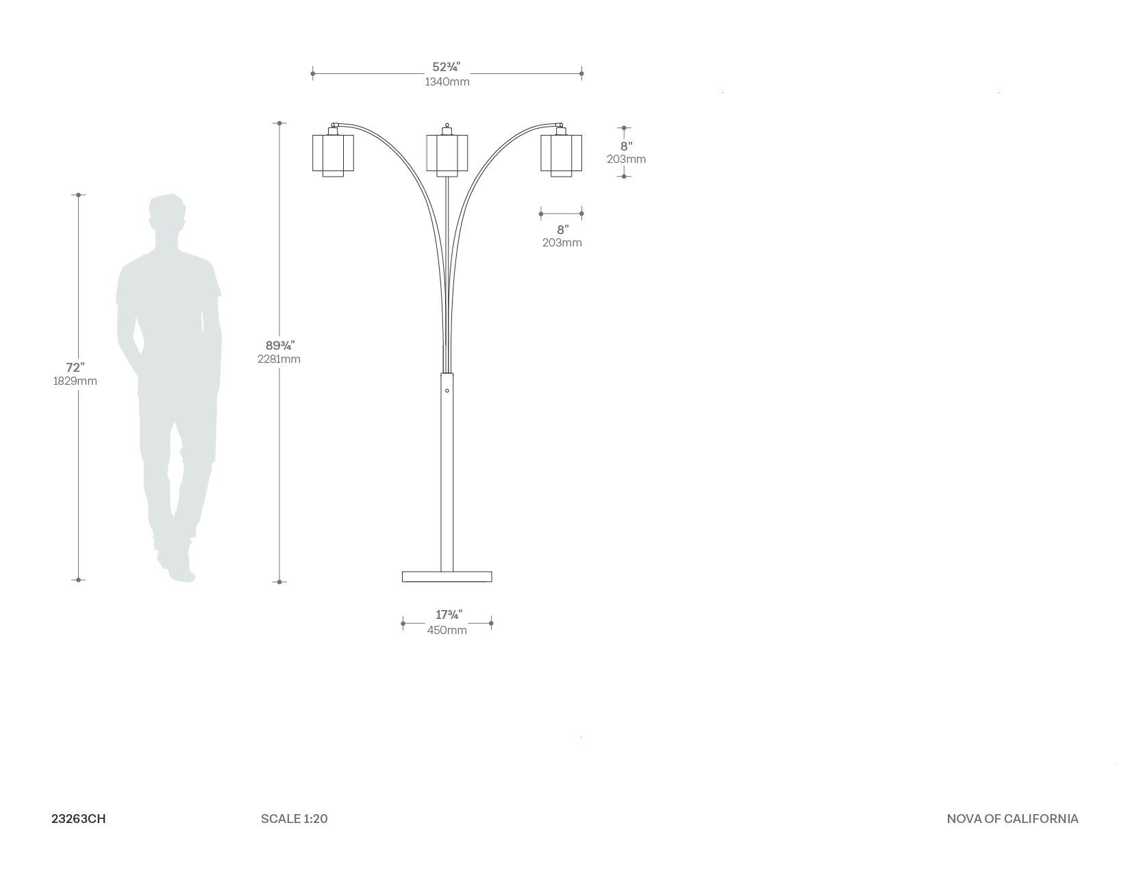 Marilyn Three Light Arc Floor Lamp in Chrome with Crystal Glow
