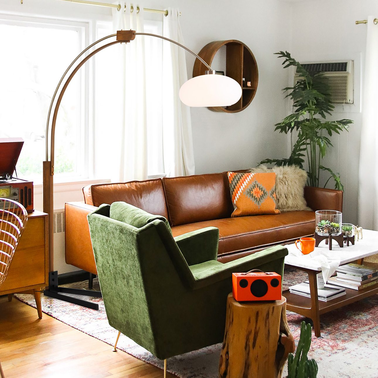 Original 1961 Morelli Arc Floor Lamp - Weathered Brass & Walnut