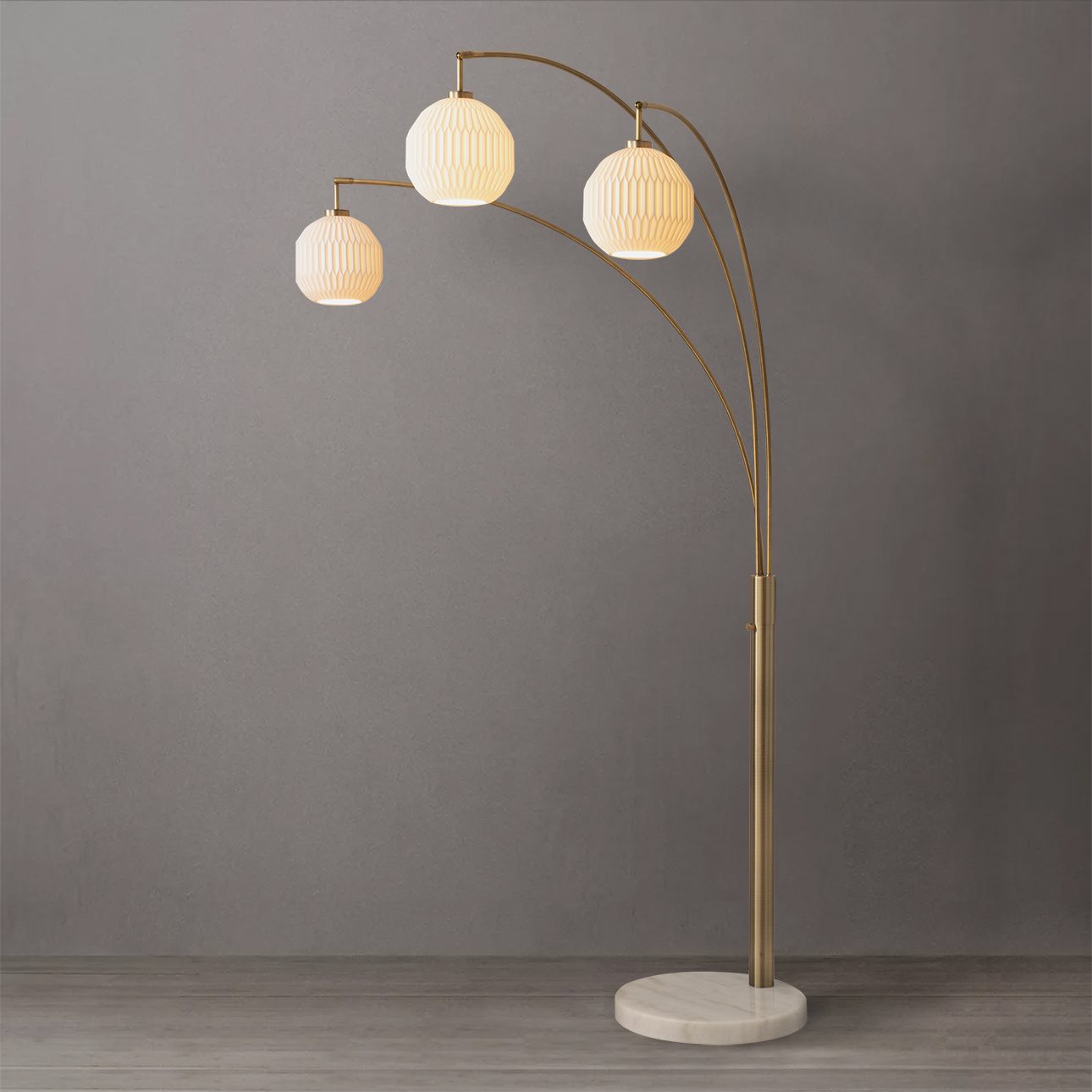 Moraga Three Light Arc Floor Lamp in Brass Finish