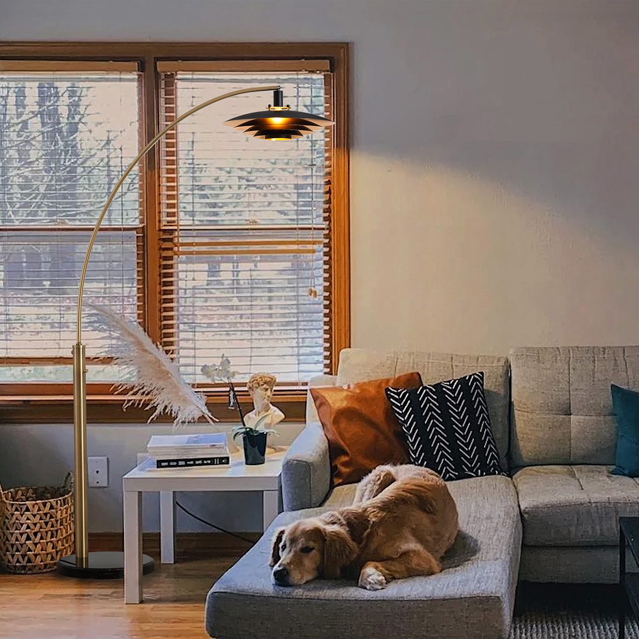 Rancho Mirage One Light Arc Floor Lamp in Brass Black Gold