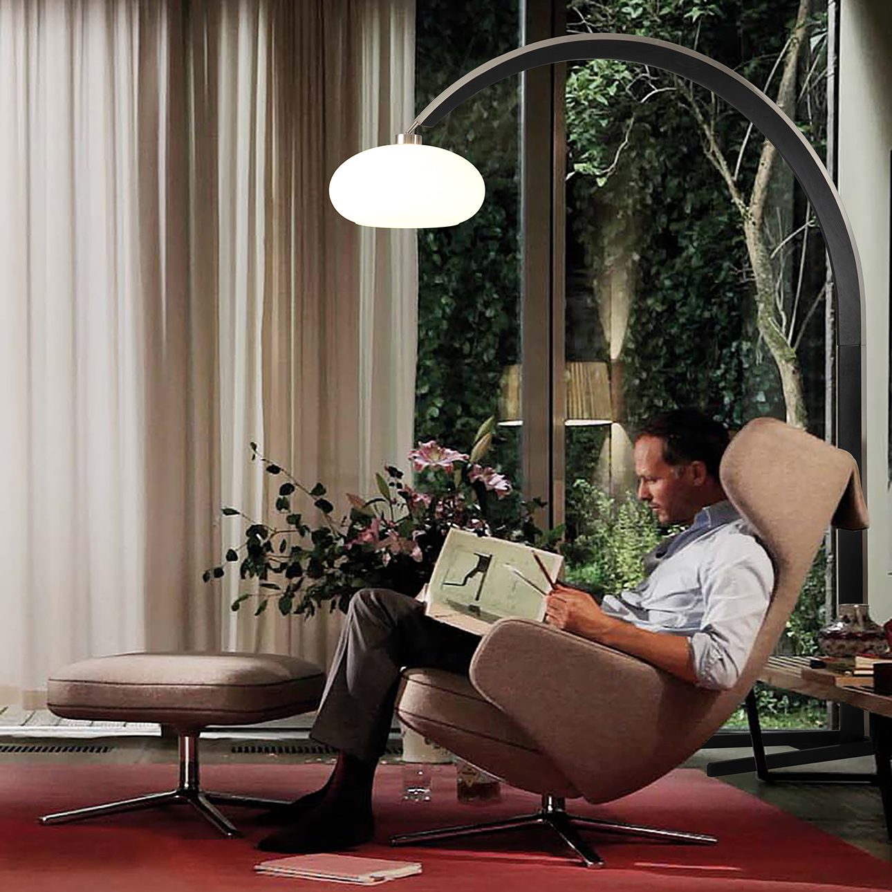 Vaulted Vintage Arch Lamp in Black Nickel Finish