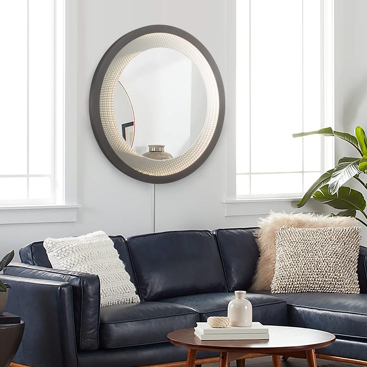 Starfall Vanishing Infinity LED Round Wall Mirror - Gunmetal