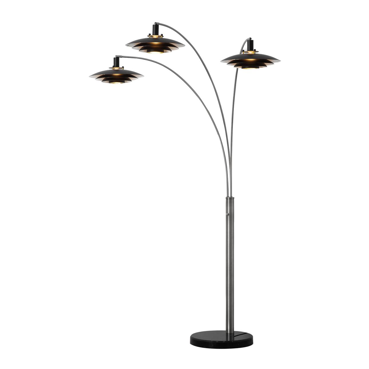 Rancho Mirage Three Light Arc Floor Lamp in Antique Nickel Black Silver