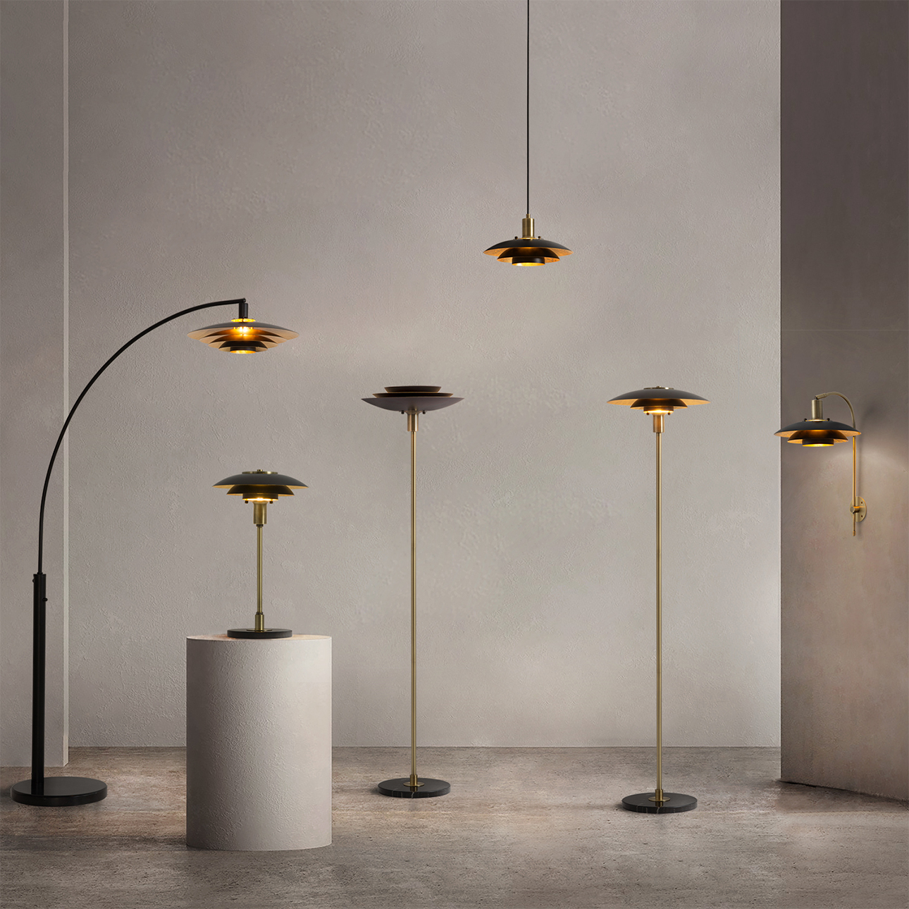 Rancho Mirage Three Light Arc Floor Lamp in Antique Nickel Black Silver