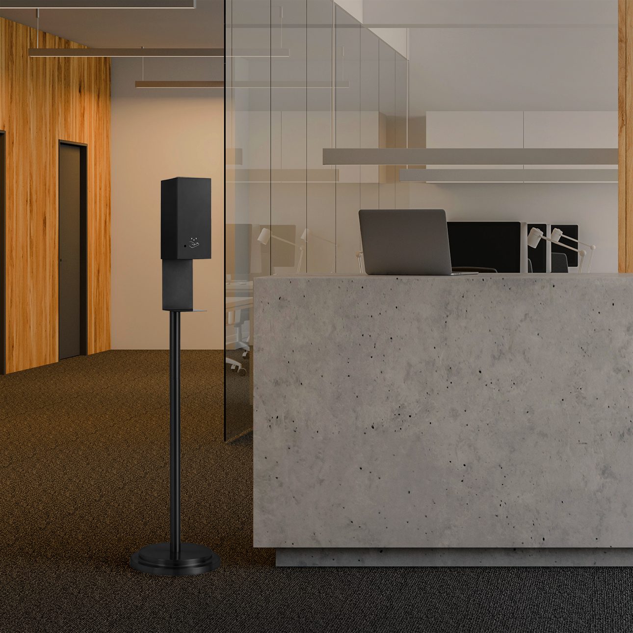 Luxe Floor Standing Touchless Hand Sanitizer Dispenser - Matte Black