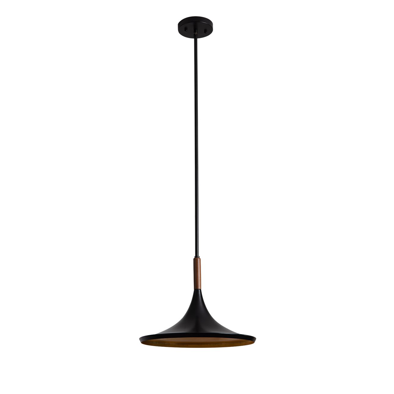 Lodi Pendant Light in Walnut and Black with Warm Glow
