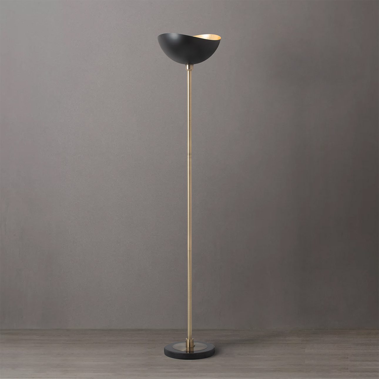 Luna Bella Brass Torchiere Floor Lamp in Black Gold Finish