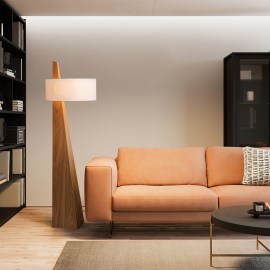 Obelisk Floor Lamp - 63", Natural Ash Wood Finish, White Cotton-Linen Shade