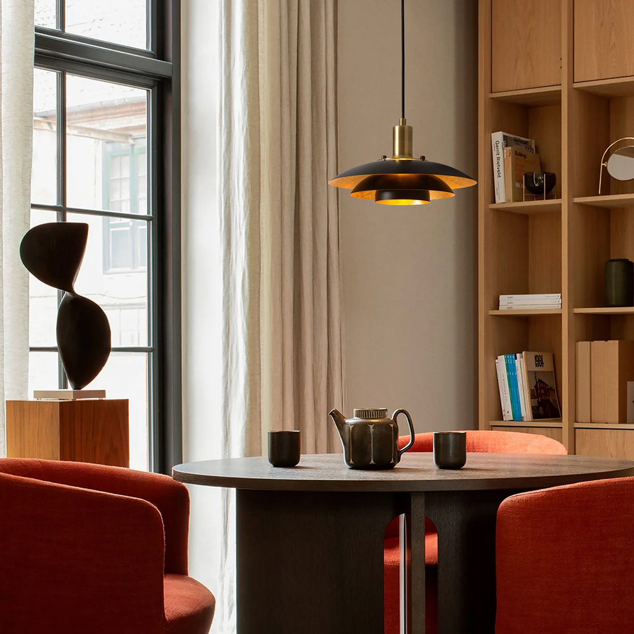 Rancho Mirage Small Pendant Light in Matte Black Gold Brass