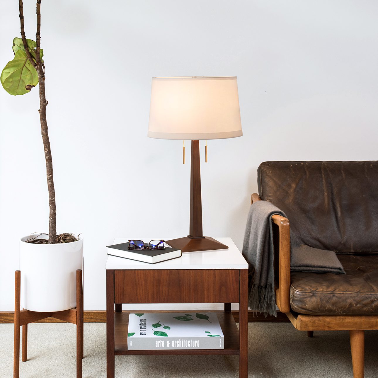 Taper Table Lamp in Dark Walnut with Warm Glow