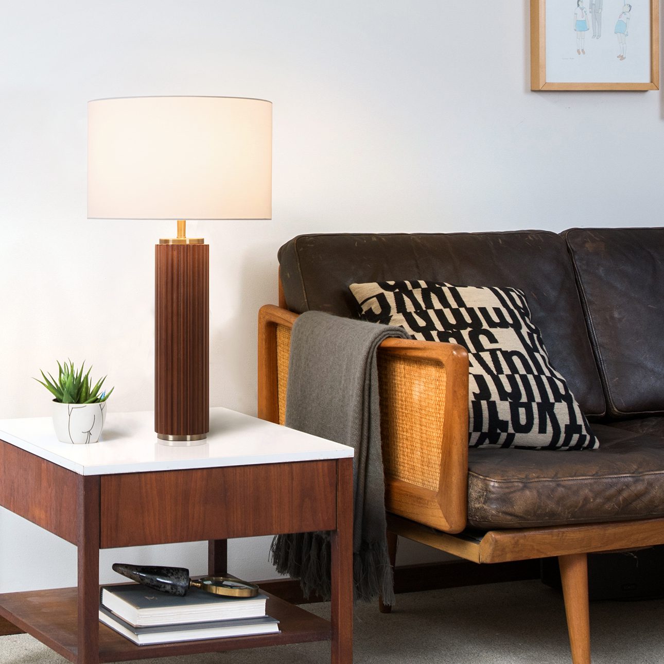 Tambo Wood and Brass Table Lamp with Warm Glow