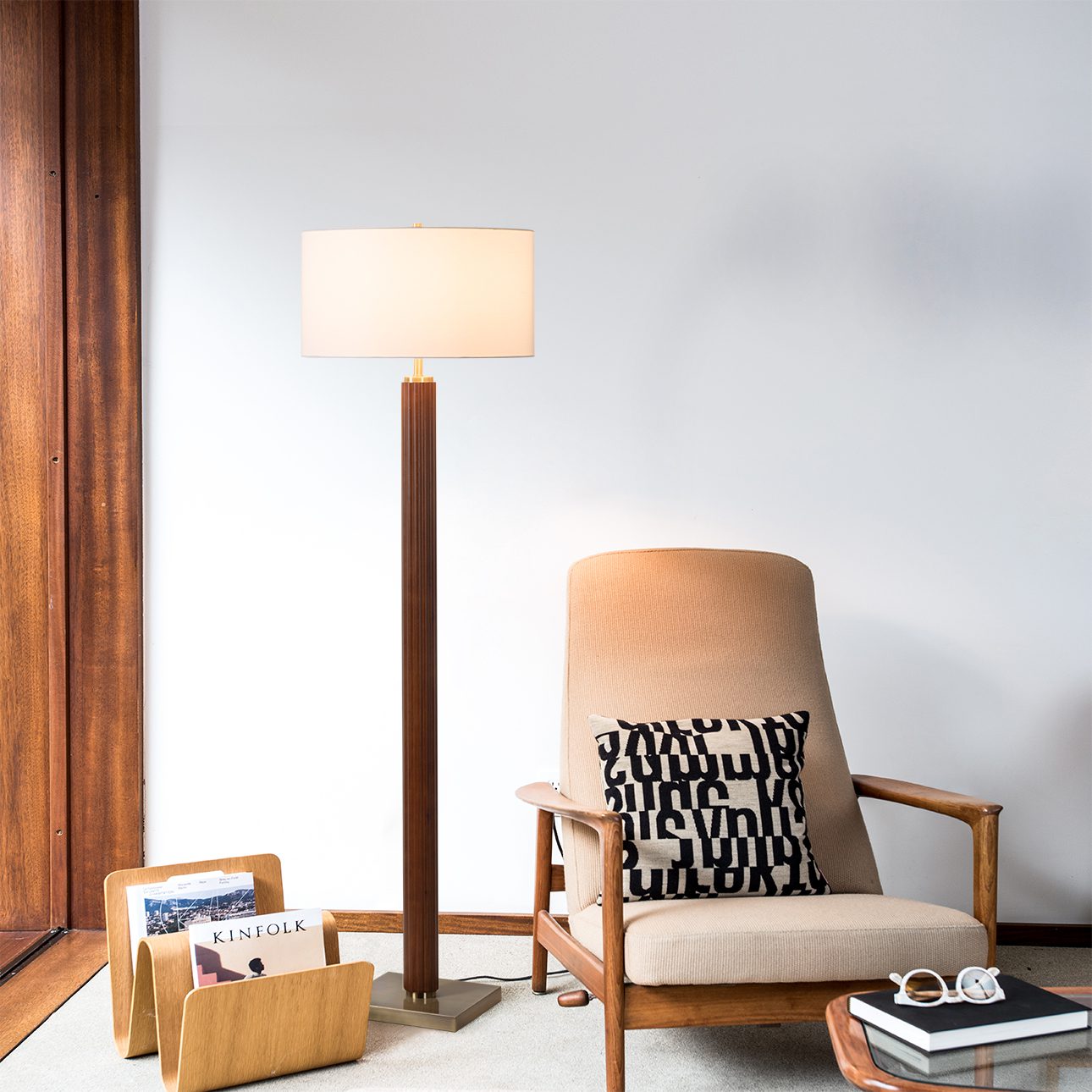 Tambo Walnut Floor Lamp with Brass Accent