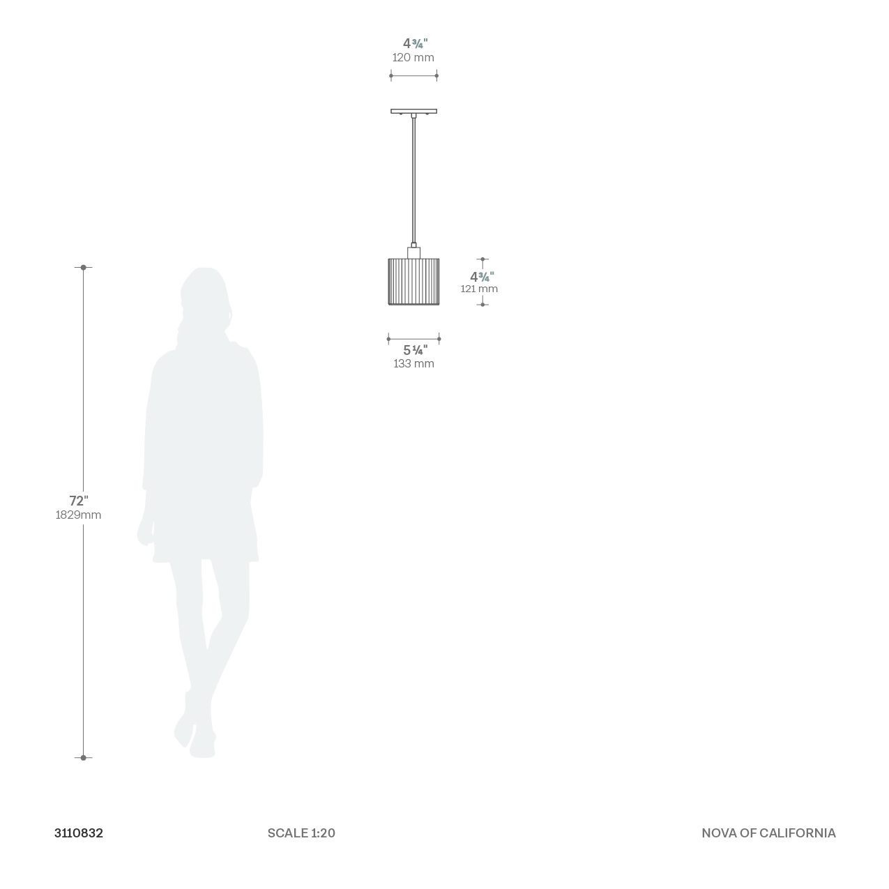 Tambo Pendant Light in Walnut with Brass Accent