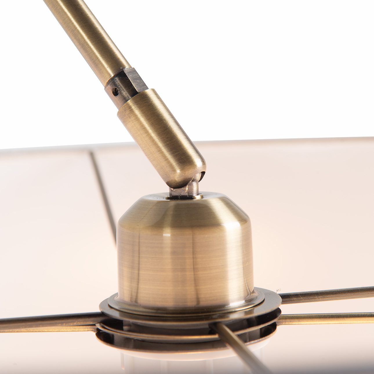 Tambo Arc Floor Lamp - Natural Ash Wood Finish, Weathered Brass, Tambour base, White Linen Shade, Dimmer