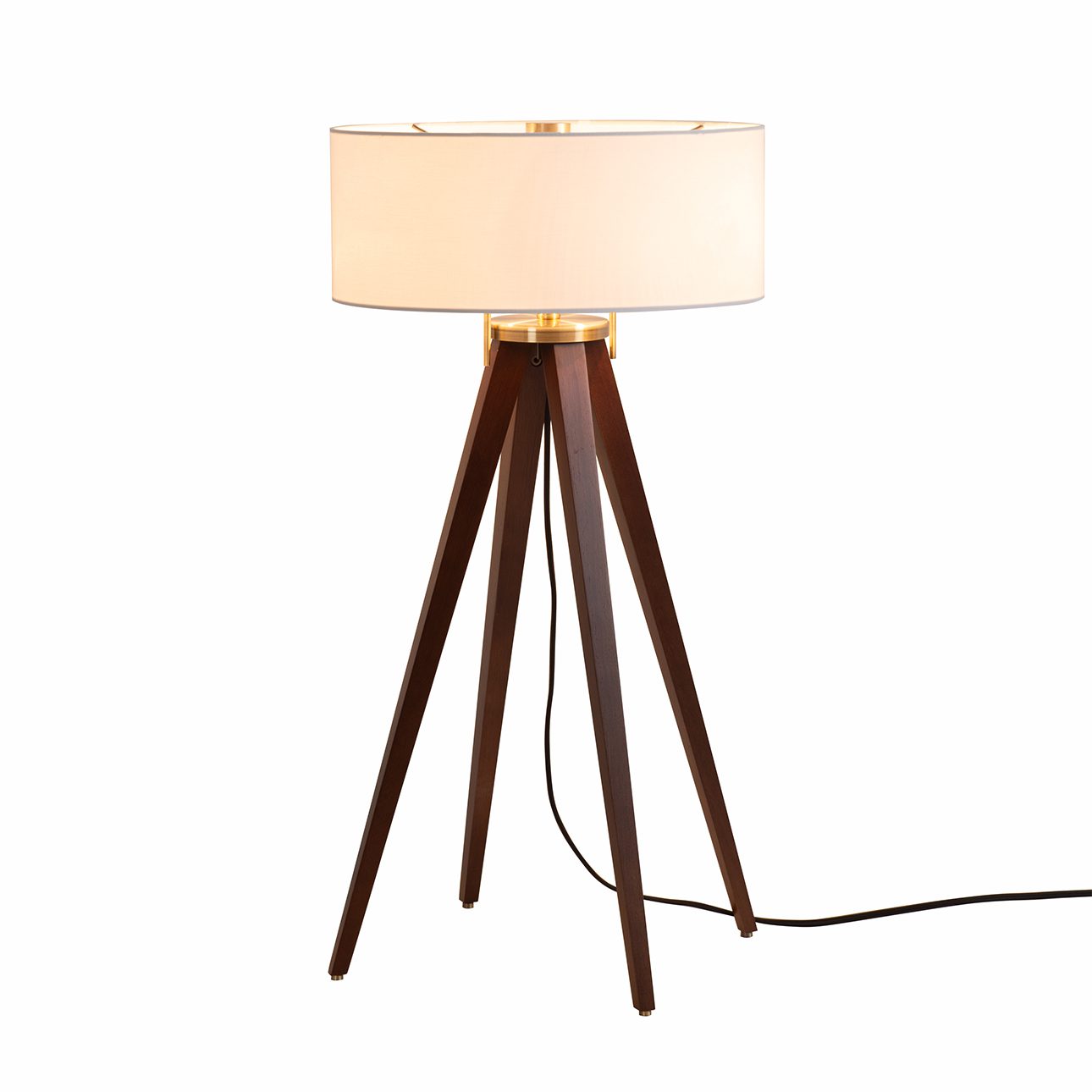 Quattro White Shade Table Lamp in Dark Walnut with Weathered Brass
