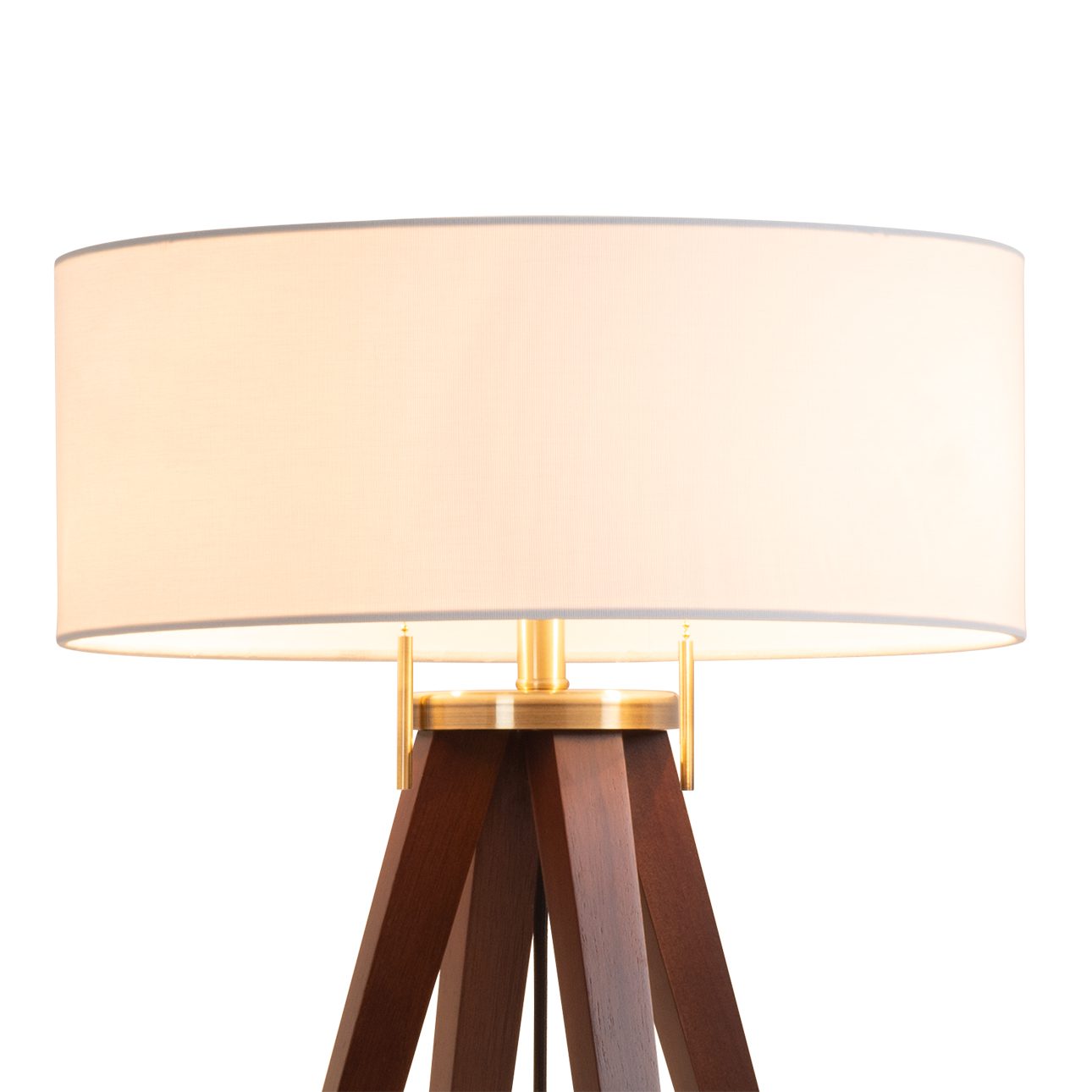Quattro White Shade Table Lamp in Dark Walnut with Weathered Brass