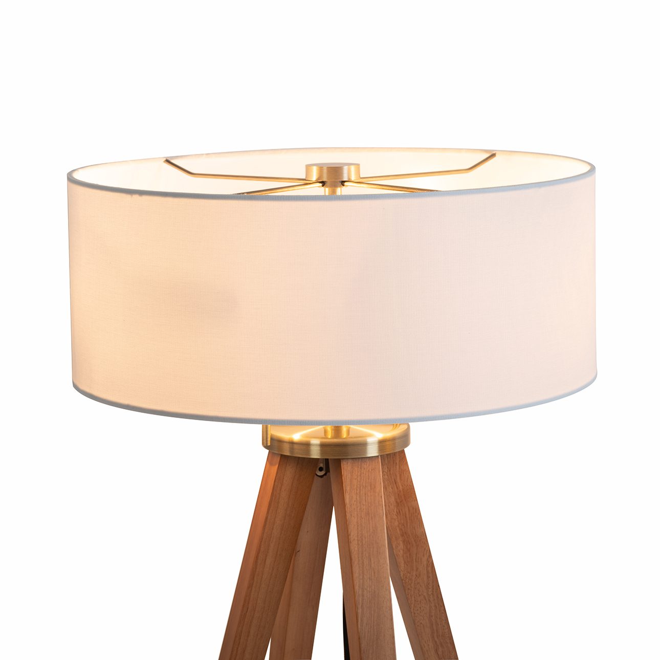 Quattro Table Lamp in Natural Ash and Weathered Brass with White Linen Shade
