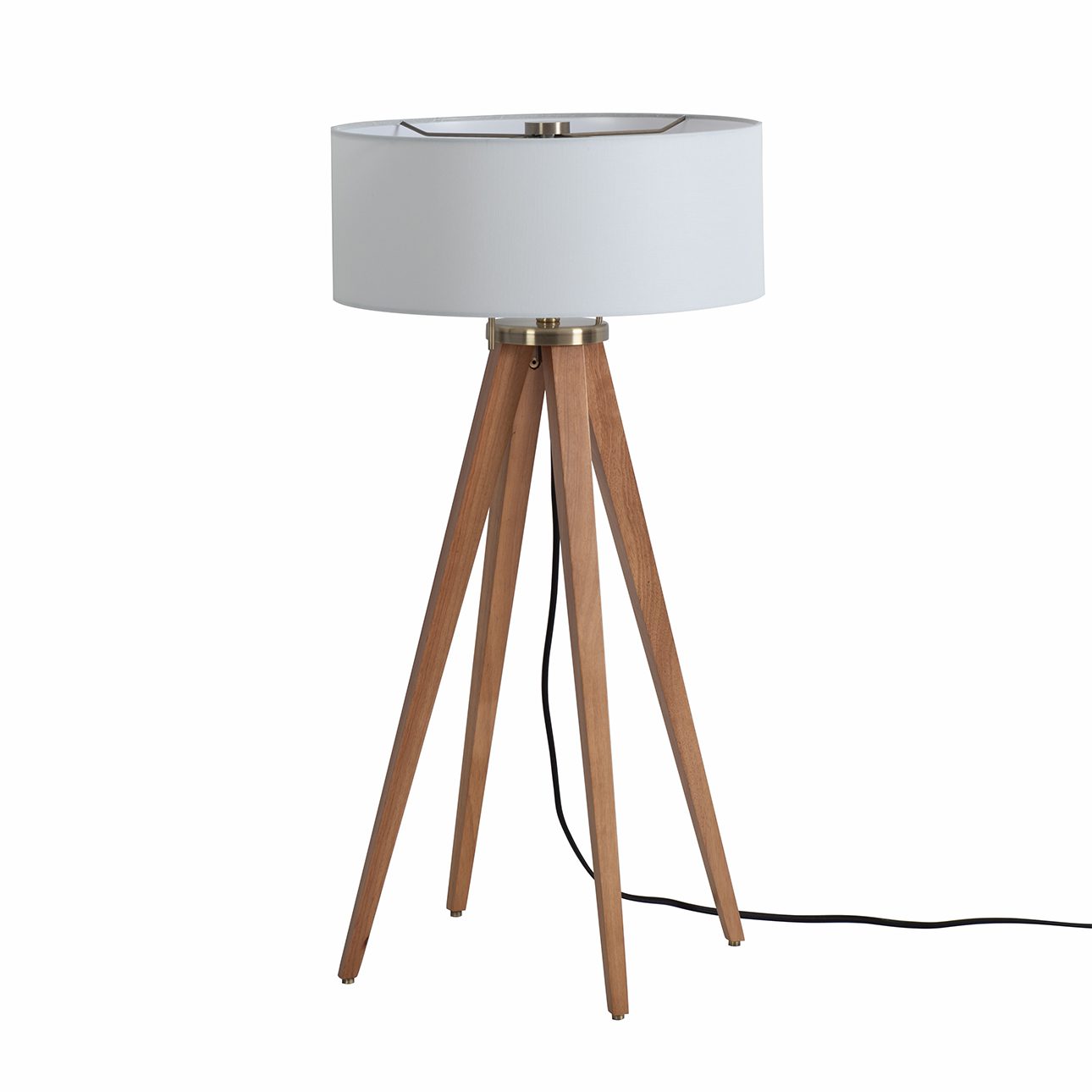 Quattro Table Lamp in Natural Ash and Weathered Brass with White Linen Shade