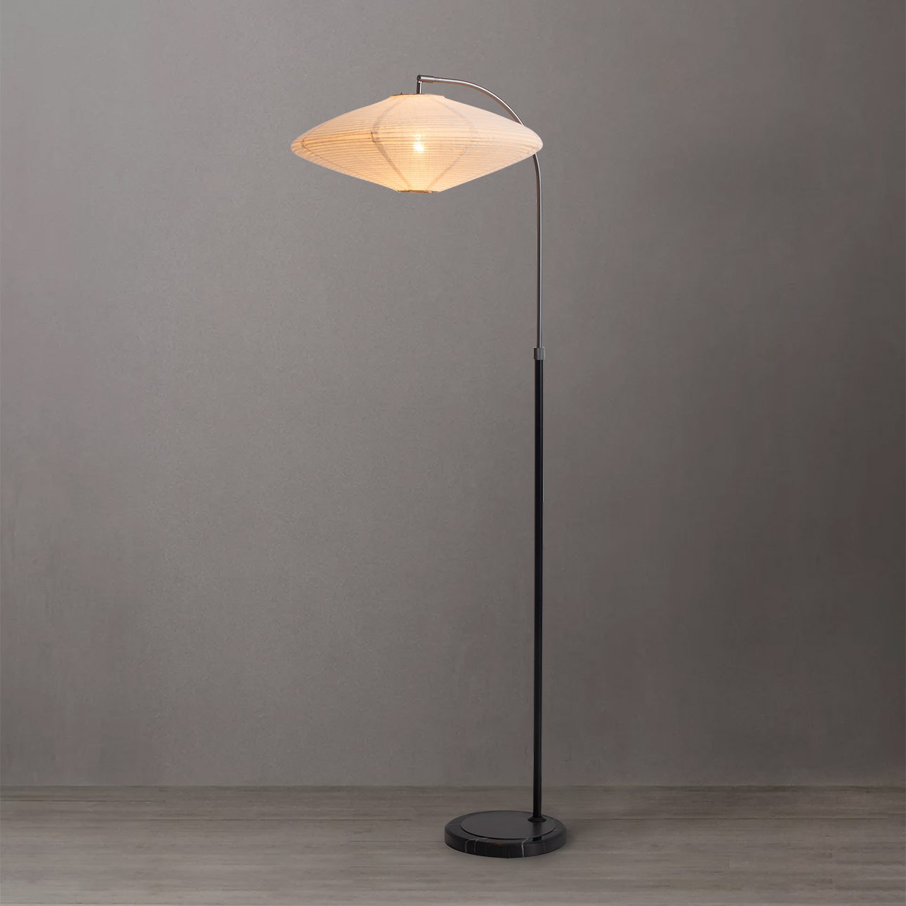 Roswell Floor Lamp with White Linen Shade and Black Marble Base