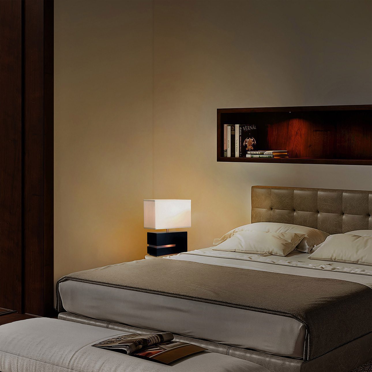 Zen Reclining Table Lamp with Night Light - Dark Brown