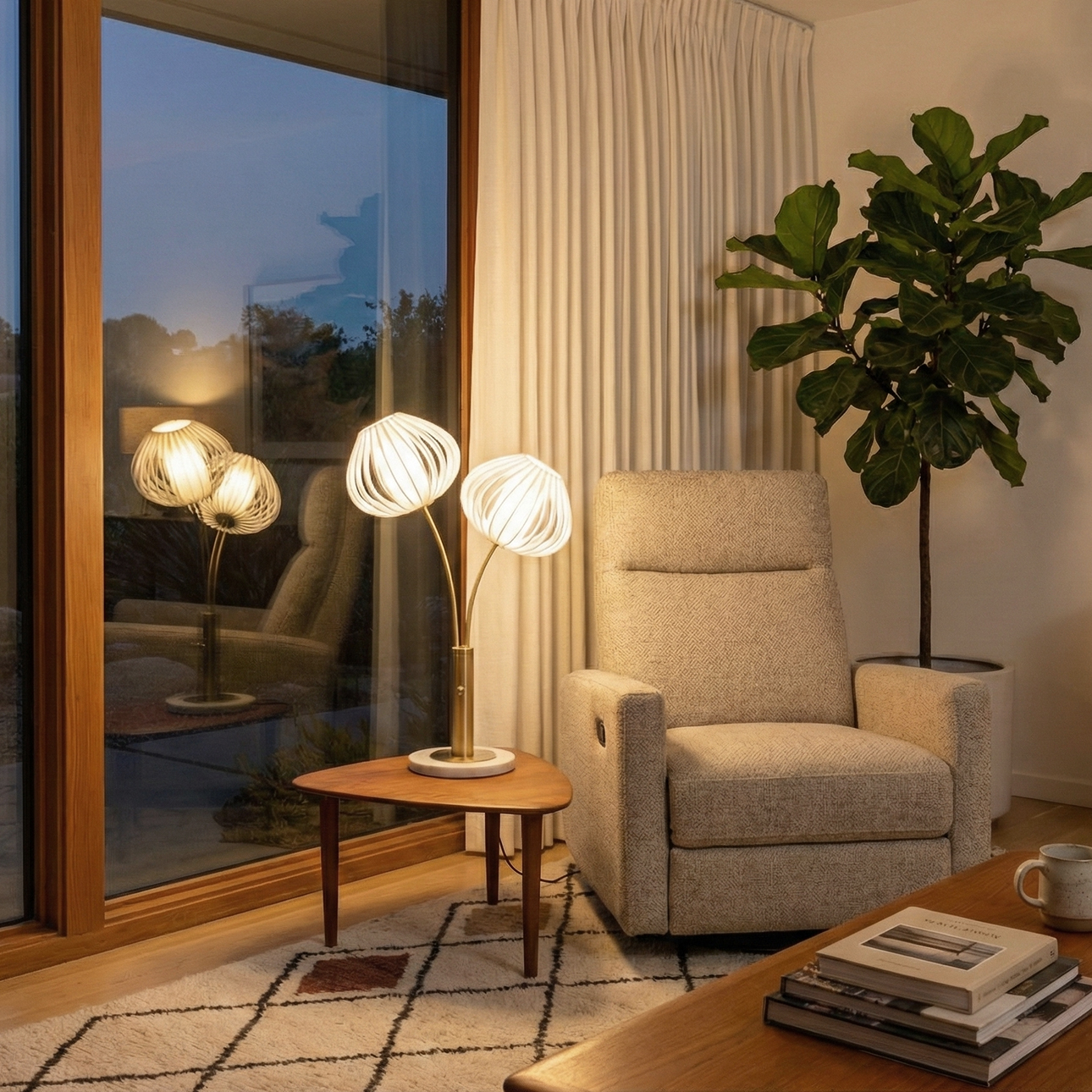 Bloom Two Light Table Lamp in Black Nickel with Black Marble Base