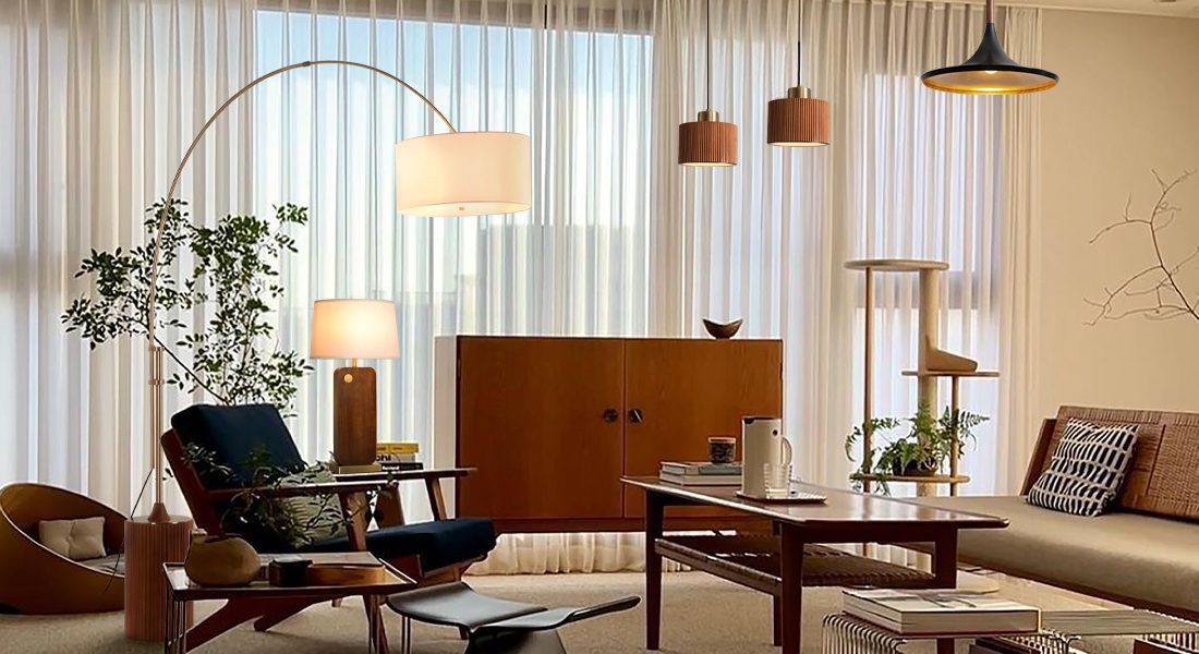 Arc lamps can replace traditional overhead lighting in dining spaces, especially in open floor plans.