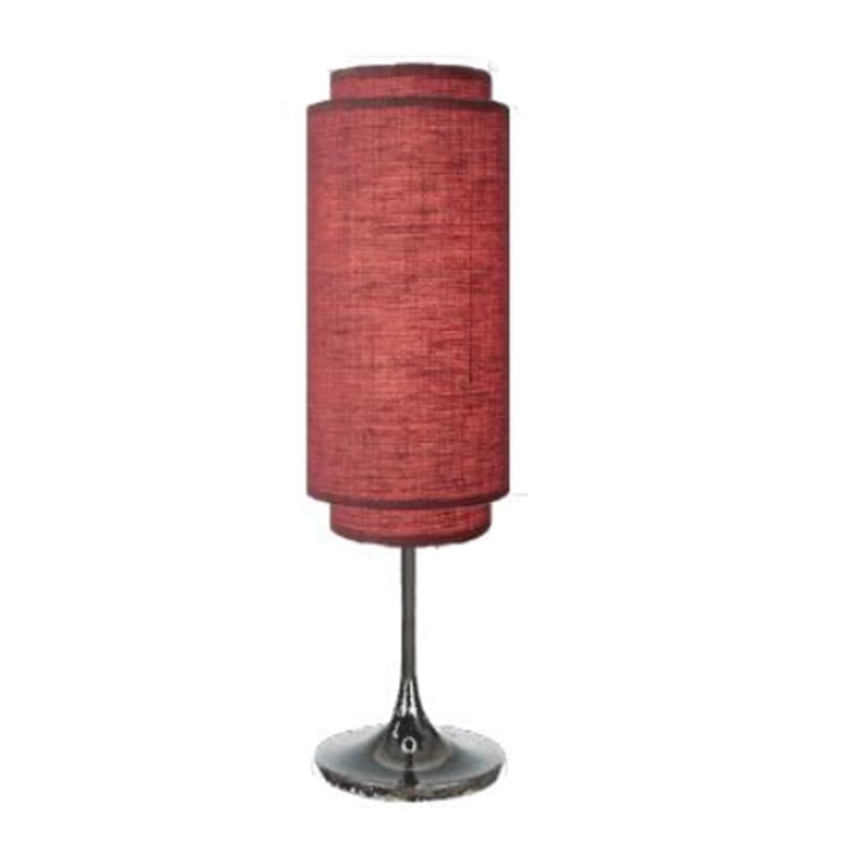 Lollipop Table Lamp in Black Nickel with Crimson Red Double Linen Shade