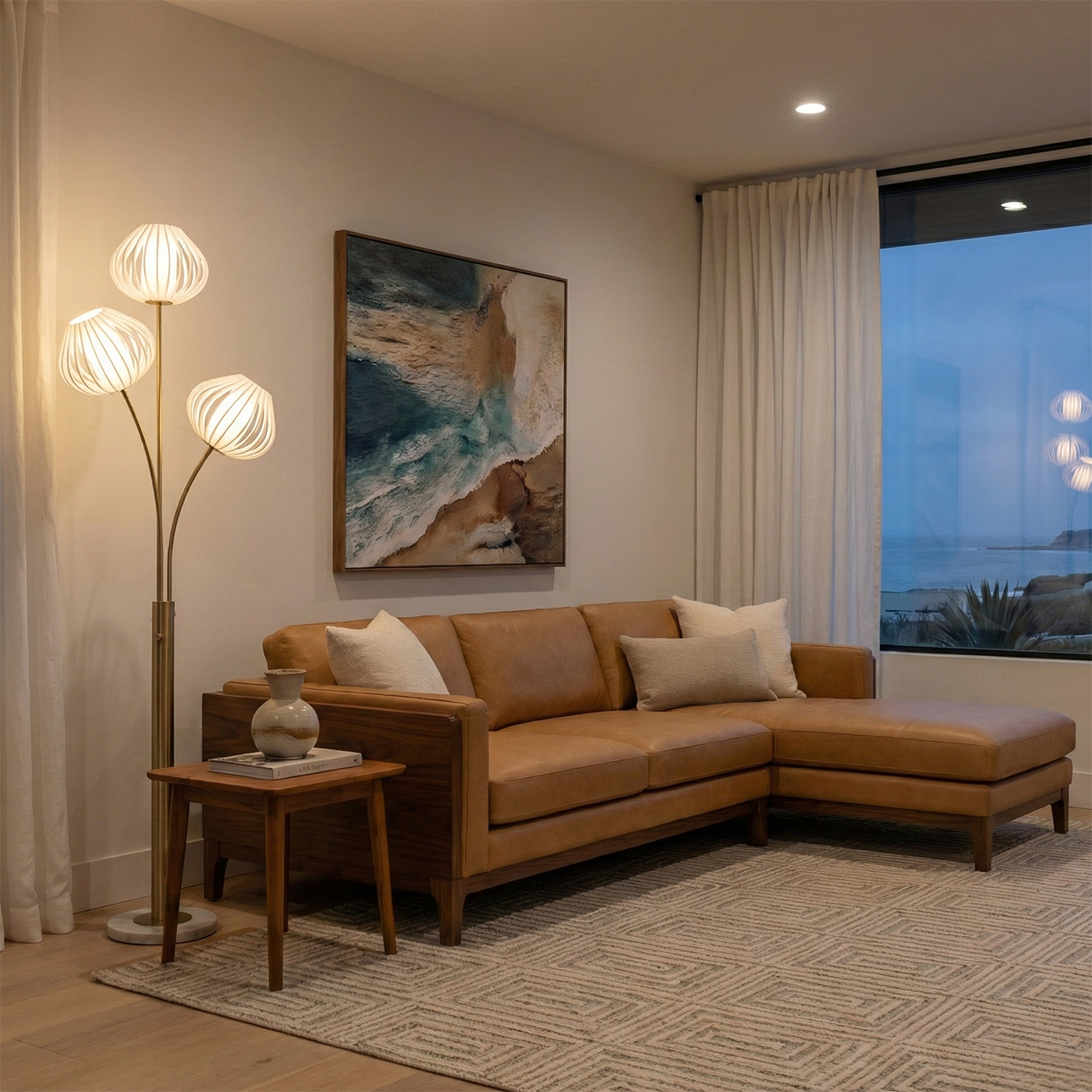 Bloom 3-Light Floor Lamp – Weathered Brass, White Marble Base