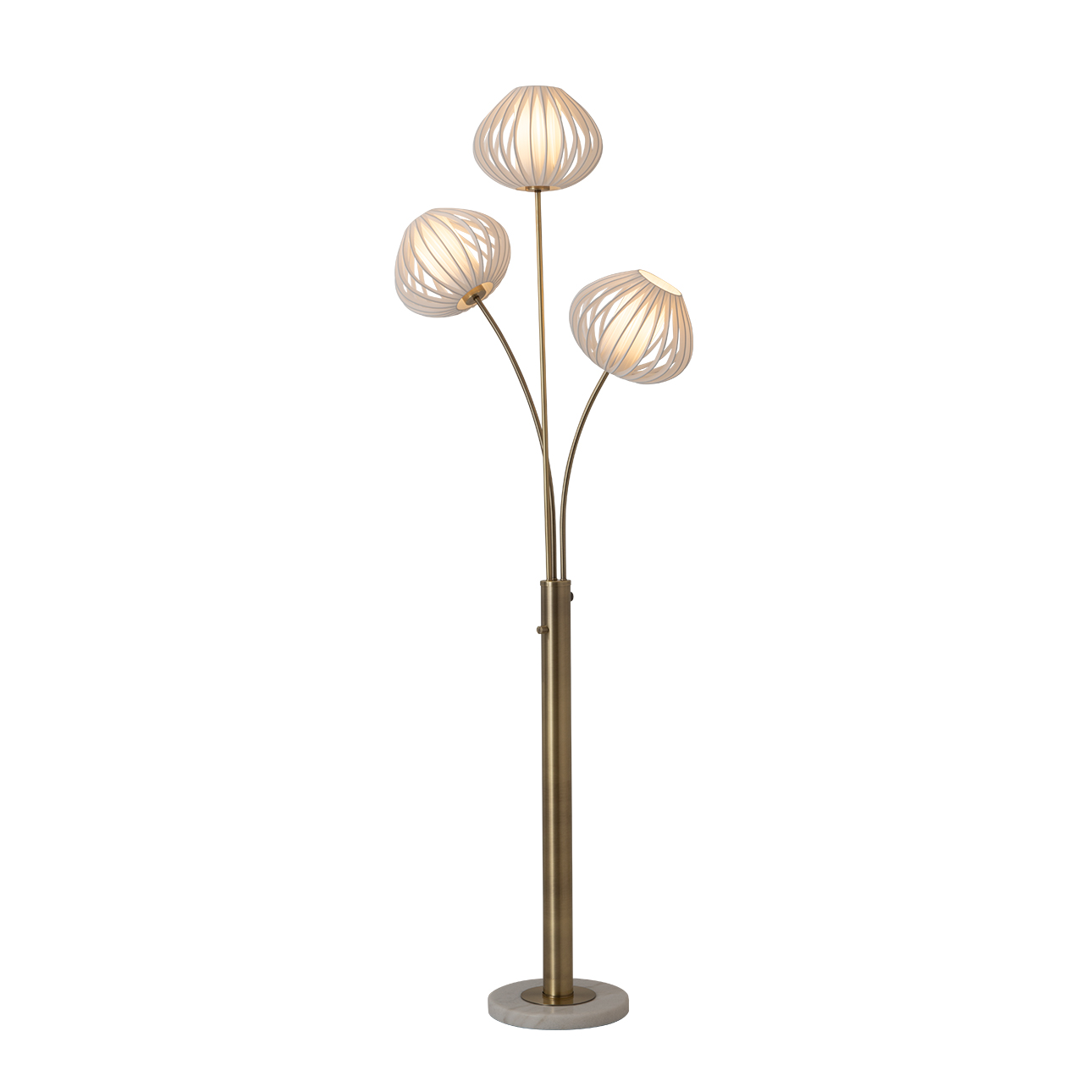 Bloom 3-Light Floor Lamp – Weathered Brass, White Marble Base