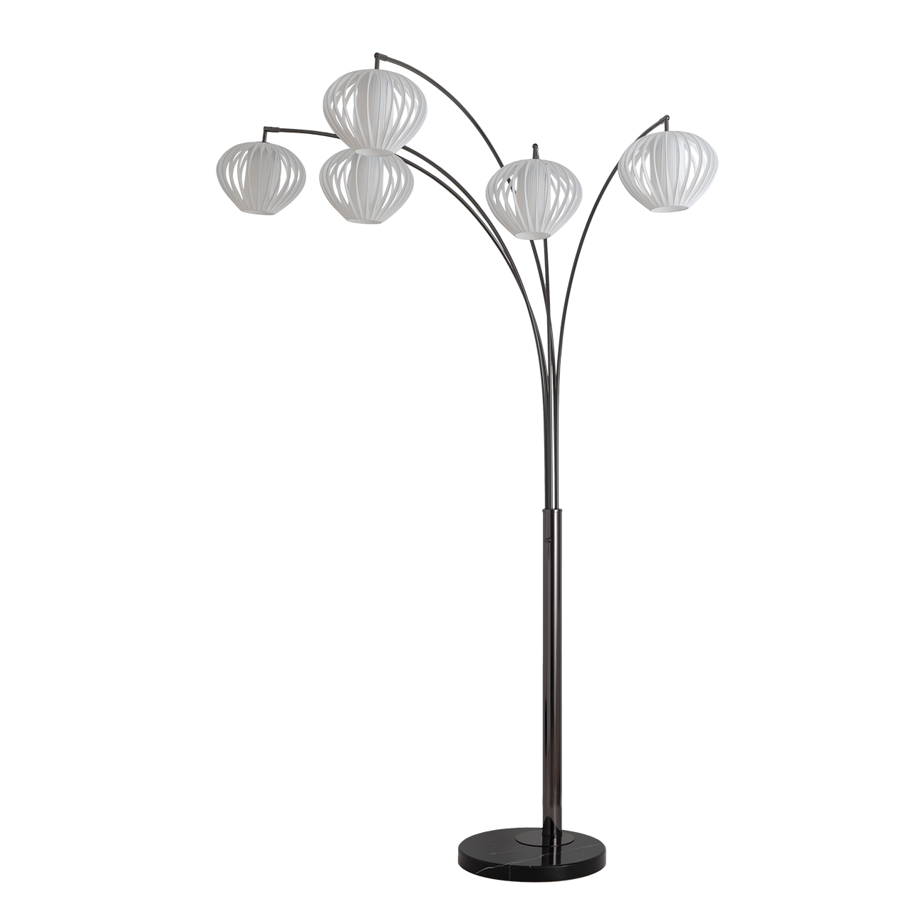 Bloom Five Light Arc Floor Lamp in Black Nickel with Black Marble Base
