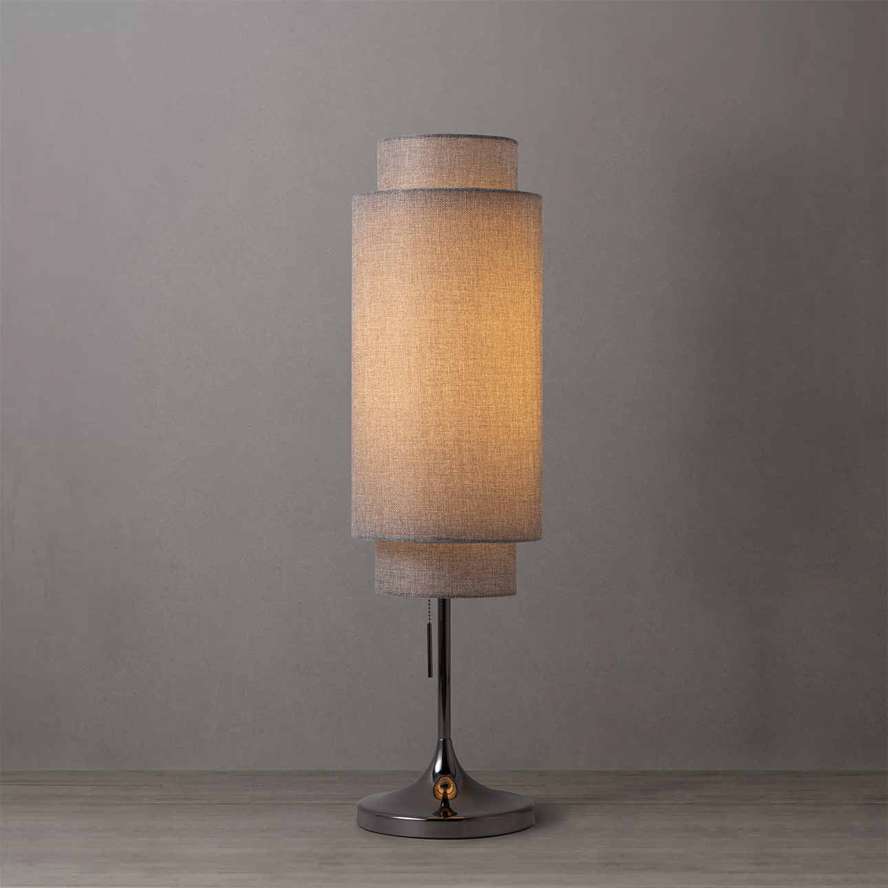 Lollipop Table Lamp in Black Nickel with Cashmere Gray Linen Shade