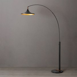 Lodi One Light Arc Floor Lamp in Matte Black Walnut and Gold Leaf