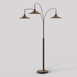 Lodi Three Light Arc Floor Lamp in Matte Black Walnut with Gold Leaf and Marble Base