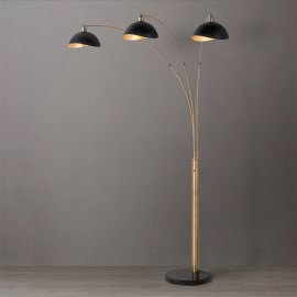 Luna Bella Three Light Arc Floor Lamp in Matte Black Weathered Brass with Black Marble Base