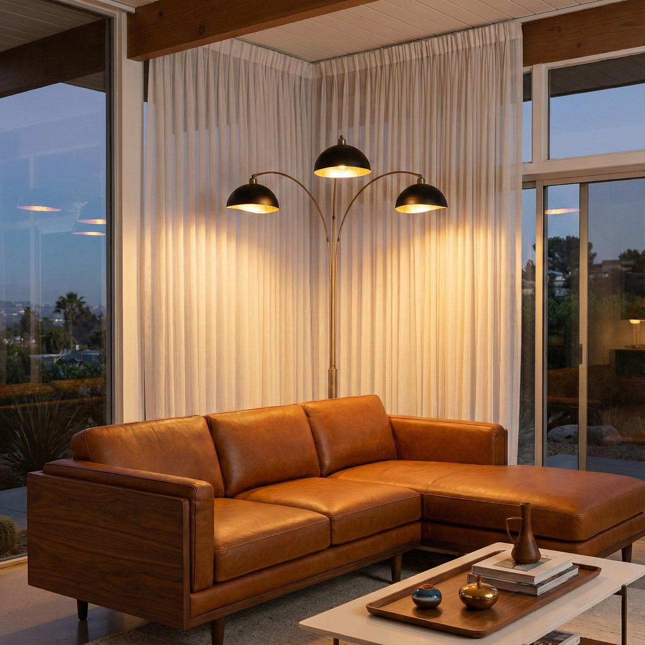 Luna Bella Three Light Arc Floor Lamp in Matte Black Weathered Brass with Black Marble Base